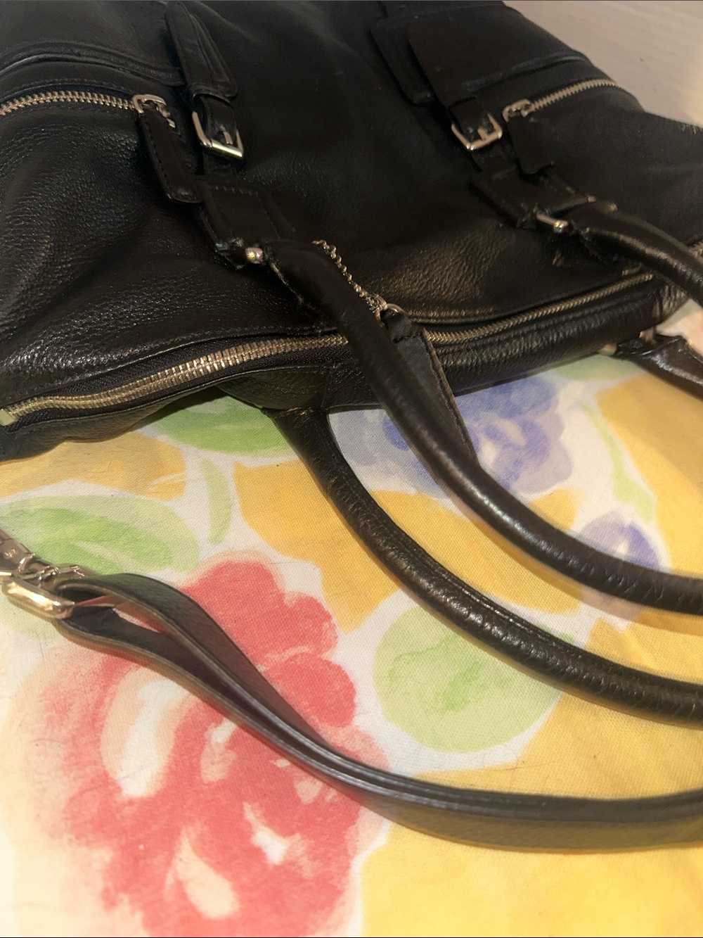 Cole Haan Black Gramercy Archer Leather Satchel Bag w Crossbody Strap & Charm - Picture 15 of 15